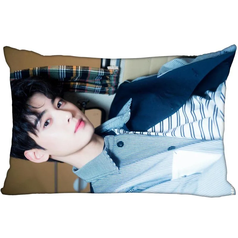 

Hot Korea-Pop Custom Cha Astro EunWoo Satin Pillowcase 35x45cm (one side) Printed Zipper Silk PillowCover Custom Logo gift