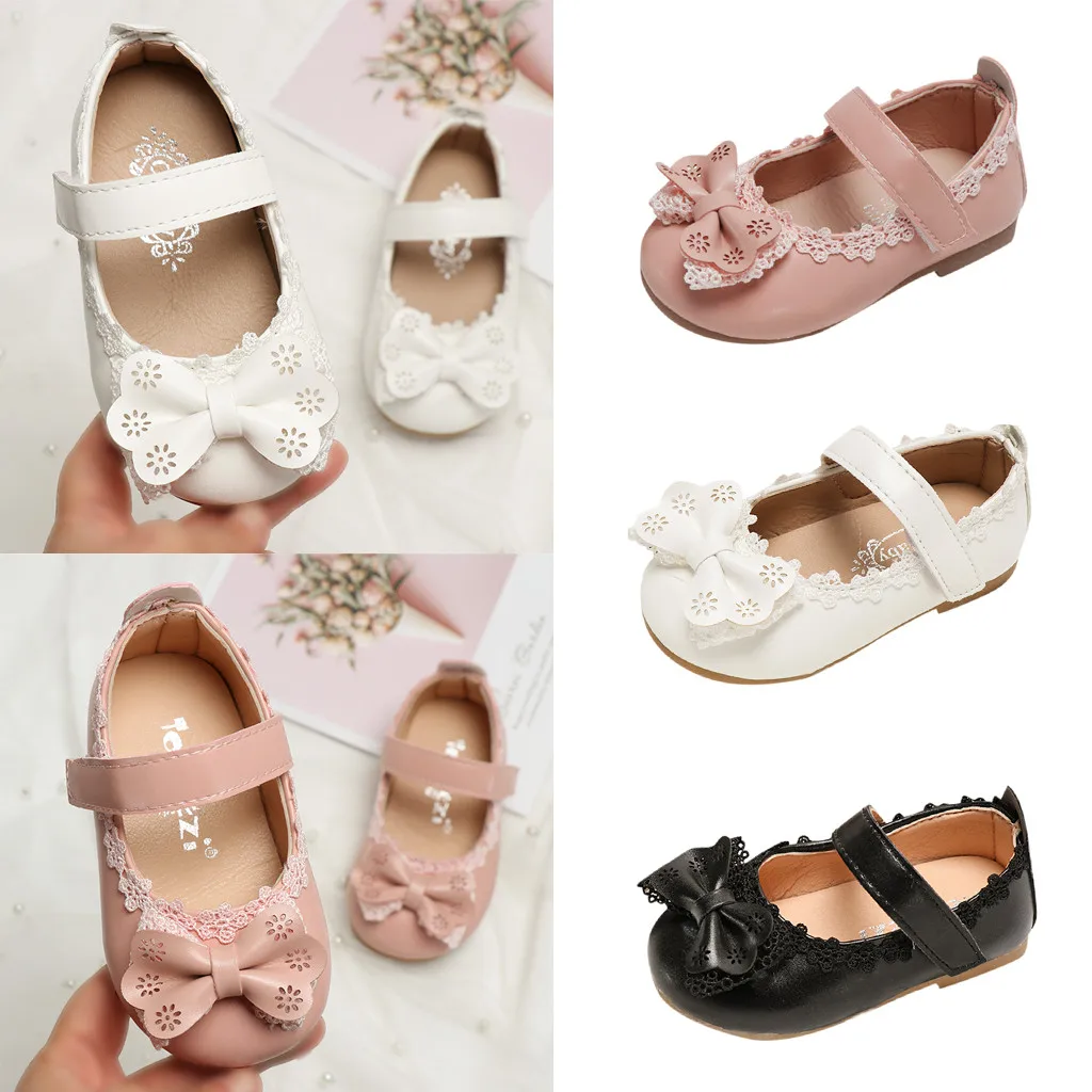 

2019 New Girls leather shoes Baby girls princess bowknot sneakers pearl diamond single shoes Kids Girls dance shoes
