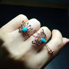 Естественный бирюзово-зеленый драгоценный камень комплект ювелирного изделия с натуральным камнем драгоценный камень кулон кольцо 925 Серебро Элегантные полые бабочки Женские Подарочные ювелирные изделия