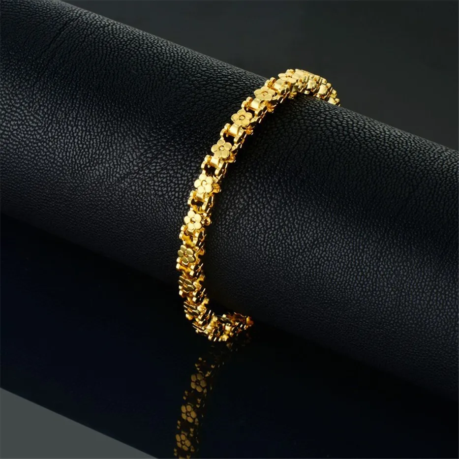 Золотой браслет, трендовая велосипедная цепь из нержавеющей стали, браслеты для женщин, Femme, винтажное ювелирное изделие, 7 дюймов, браслеты 5 мм, женский браслет