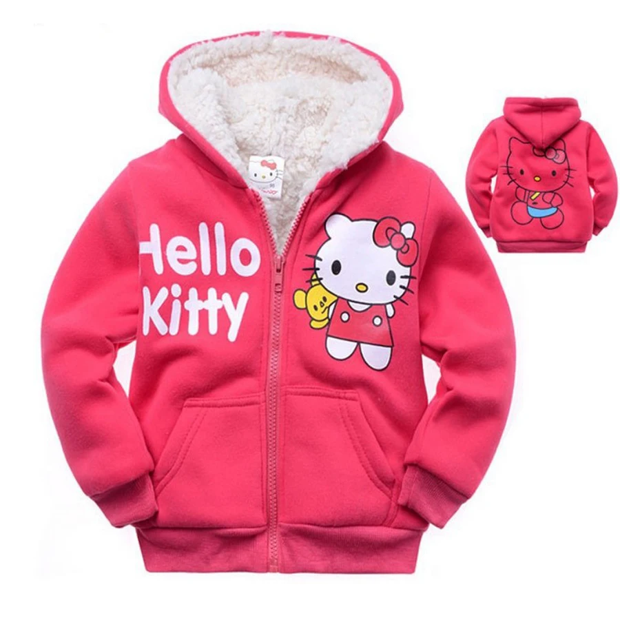 New Arrived Winter Warm Hoodies Children Kinder Kleidung Girls Hoodies Sweatshirt Hello Kitty Cat Thickened Jacket Coat 082403