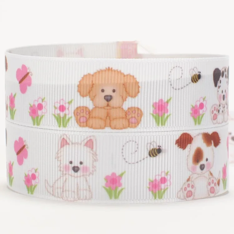 

NEW arrivals 7/8"22mm 10 yards cute bear and dog tape printed grosgrain ribbon free shipping