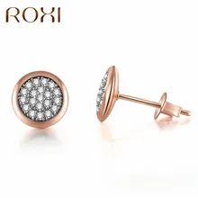 ROXI, белое золото, розовое золото, микро круглый, CZ Кристалл, серьги-гвоздики для женщин, ювелирное изделие, модное, Букле д 'ореиль, Женские аксессуары