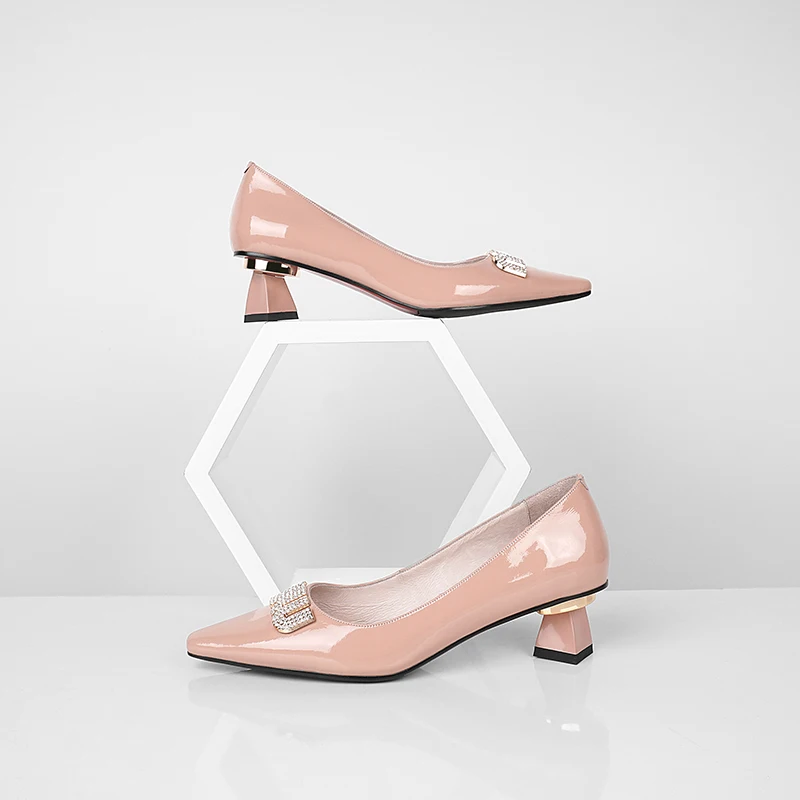 Модные пикантные женские туфли-лодочки из натуральной кожи на высоком каблуке; сезон весна-лето; обувь для вечеринки и свадьбы; женские классические туфли-лодочки - Цвет: Розовый