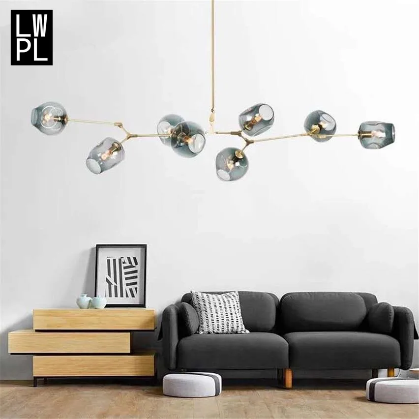 

Nordic Designer Creative Molecular Chandelier Linsey Post-modern Living Room Simple Tree Branches Gold and Black Restaurant Lamp