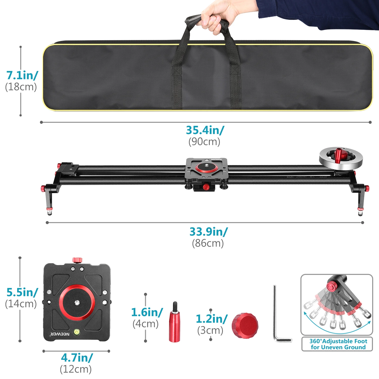 Neewer Camera Slider Видеодорожка Dolly Rail Стабилизатор маховика Противовес с легкими углеродными волокнами RailS