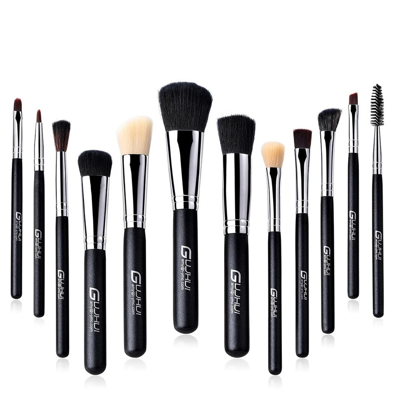 12Pcs Makeup Brushes Kits Black Beauty Tools Loose Powder Brush Eyeshadow Brush Professional Foundation Powder Face Make Up Set