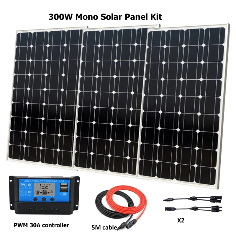 3pcs 100W Solar Module with Glass Laminate Mono 100w Panels 300W System 30A controller Off Grid | Обустройство дома