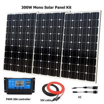 

3pcs 100W Solar Module with Glass Laminate Mono 100w Solar Panels 300W Solar System with 30A controller Off Grid