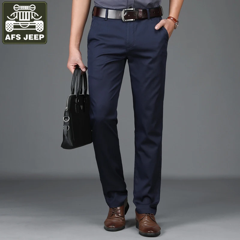 

AFS JEEP Pants Men Mid-waist Full Length Trousers Men Thin Breathable Business Casual Straight Mens Pants 29-42 Pantalon Hombre