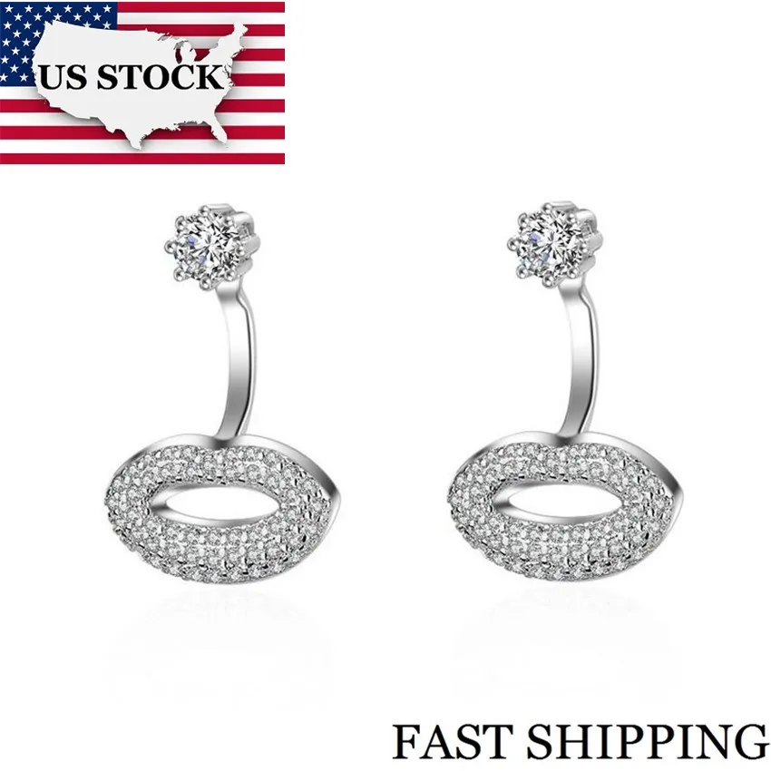 

US STOCK Uloveido Stud Earrings for Women Lip Kiss Earings Fashion Jewelry Silver Color Earring Earring Jewellery ED323
