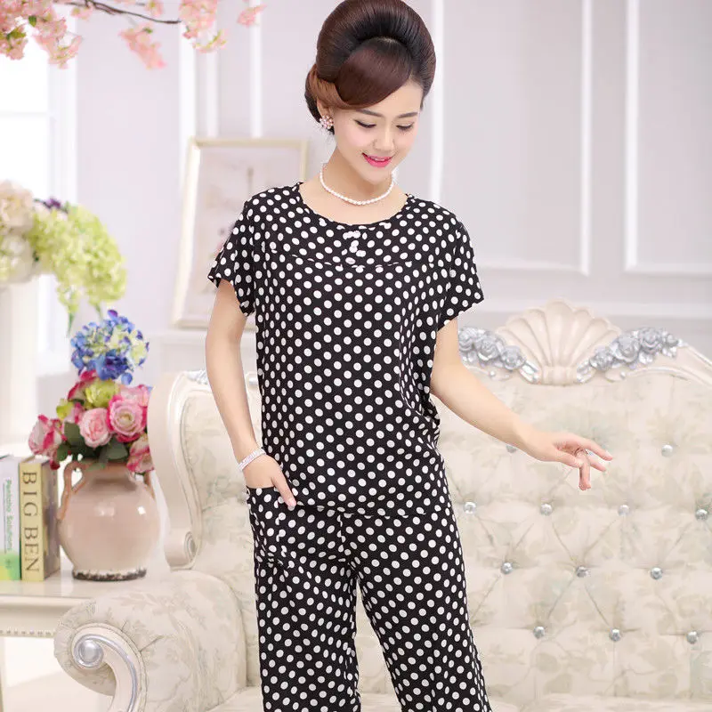 

Pajamas Set Mom Summer Cotton Thin Print Floral Sexy Women Pyjamas Shorts Short Sleeve Shirt 2 Piece/Set Home Sleepwear