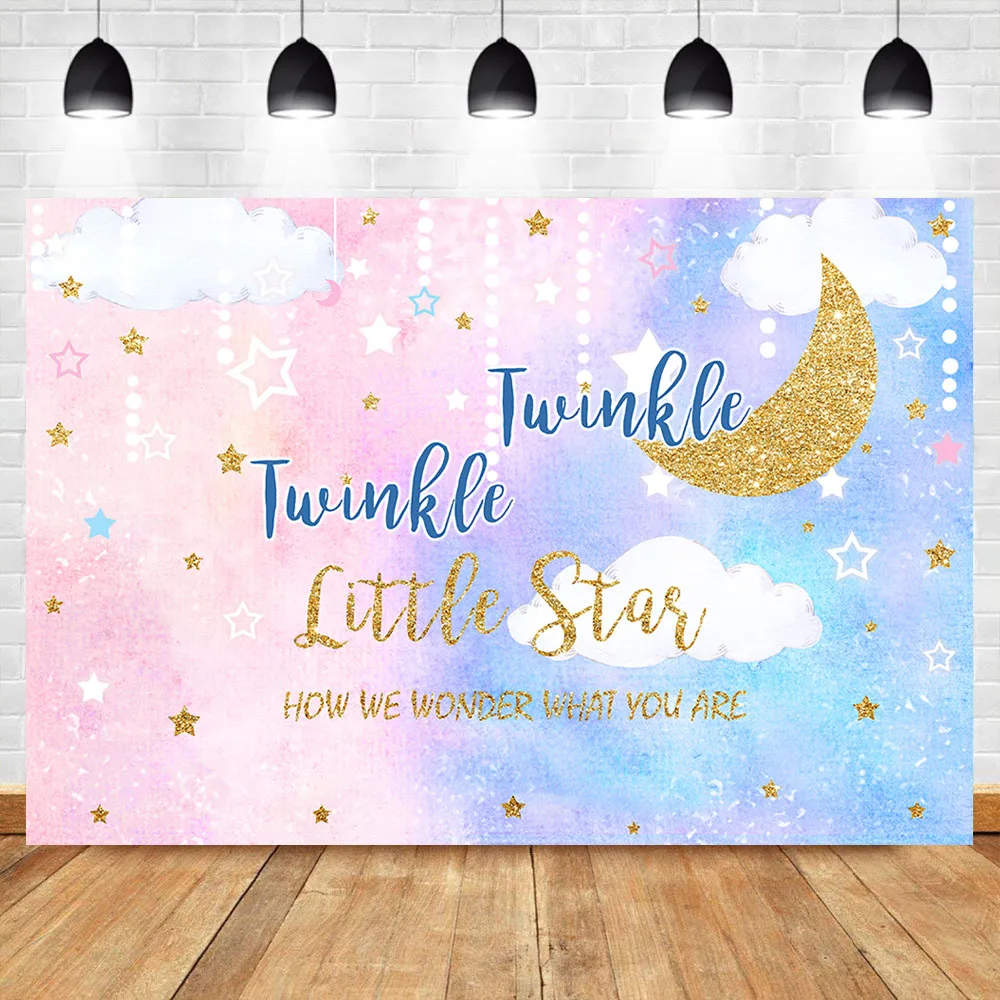 

Mocsicka Gender Reveal Backdrop Pink Blue Twinkle Twinkle Little Star Baby Shower Photo Background Glitter Star Moon Backdrops