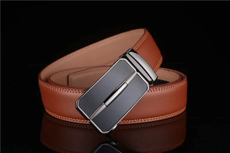 Plyesxale Men Leather Belt Automatic Buckle Mens Belt For Jeans Fashion Brand Brown Mens Belts Luxury Genuine Leather G43