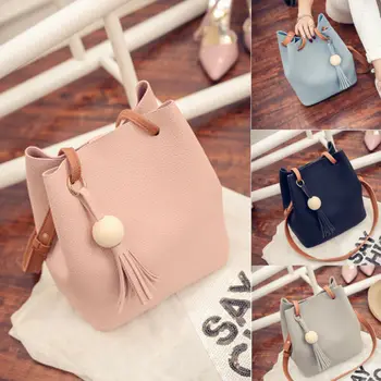 

Fashion Casual Women Tassel Pendant PU Handbag Solid Clutch Purse+Shoulder Handbag Tote Messenger Bag Crossbody Composite Bag