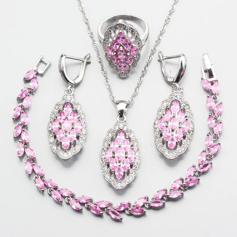

Pink Zircon Crystal Ring Size 6# 7# 8# 9# 10# Free Gift Box Wedding Sweet Jewelry Set For Women W181