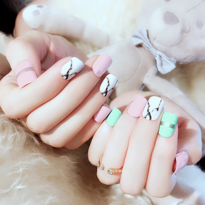 wallpapers Cute Medium Square Acrylic Nails aliexpress