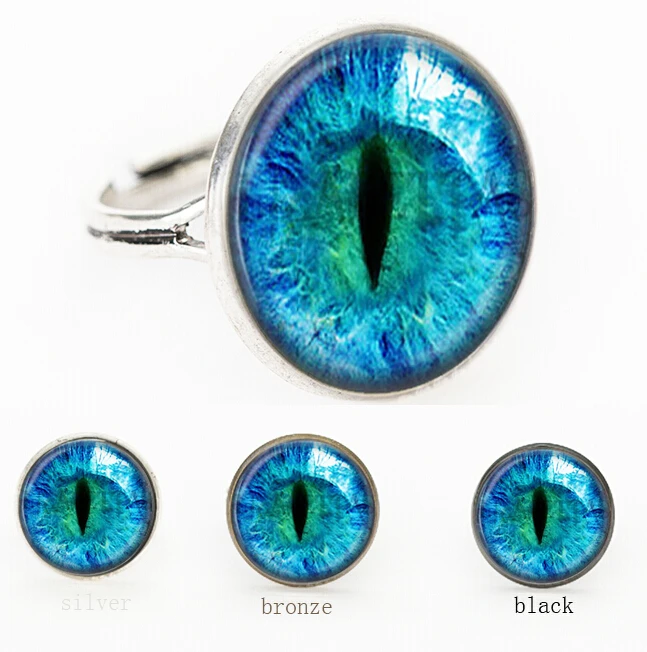 

SUTEYI blue Dragon Eye Photo Glass Cat Eye ring gift for send friend adjustable rings handmade 100%