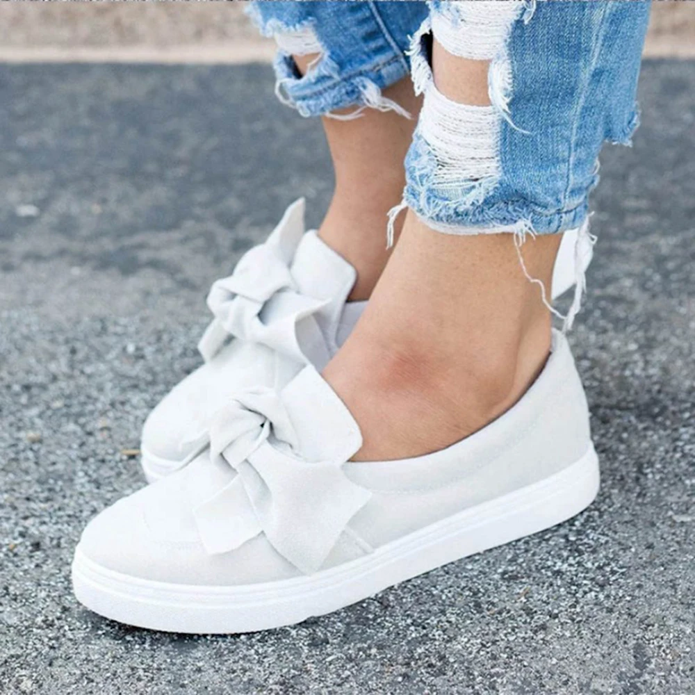 

women loafers plus size platform slip on bowtie flat shoes sewing casual bowknot shoes female flock moccasins women