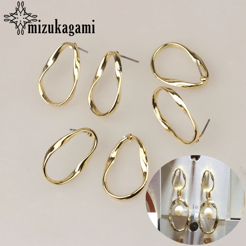 

Zinc Alloy Golden 3D Distorted Geometry Circle Stud Earring Base Connectors Linker 6pcs/lot For DIY Earrings Jewelry Accessories