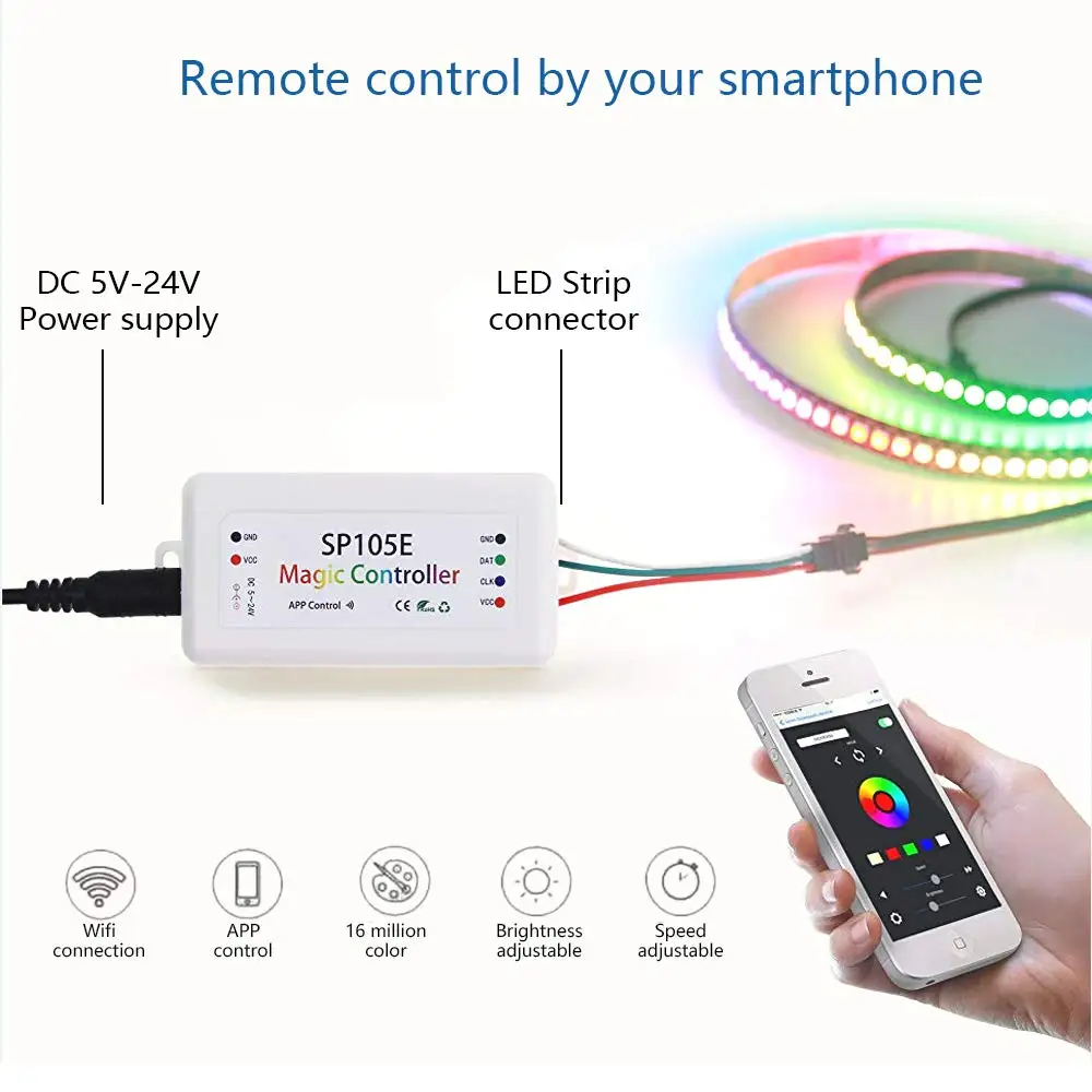 SP105E Беспроводной Bluetooth чудесный необычный цветной светодиодный контроллер iOS Android DC5V~ 24V для WS2811 WS2812B WS2801 SK6812 полосы