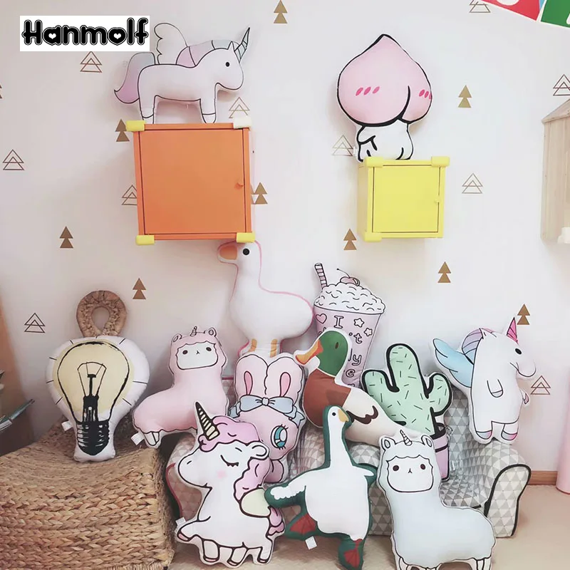 

Adorable Girls Plush Pillows Unicorn/Duck/Goose/Cactus/Drink/Rabbit/Alpaca/Peach Person Animals Plants Cot Decor Pillow