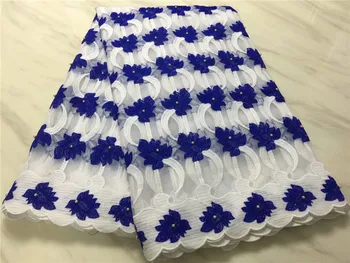 

blue and white nigerian lace fabrics 2018 high quality lace tulle lace fabric with beads for wedding dress 5yards/piece