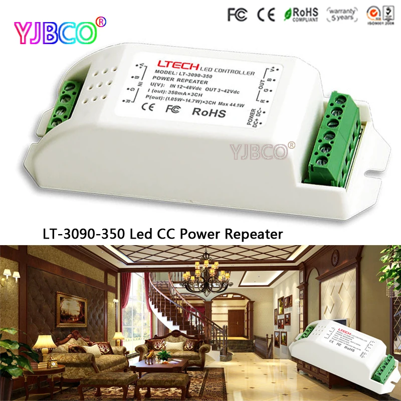 

LTECH led amplifier LT-3090-350 Led CC Power Repeater,DC12-48V input;CC 350mA*3CHoutput led controller for rgb led Lamp