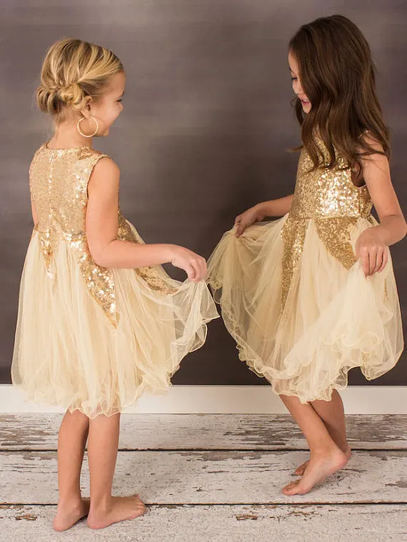 cream and gold flower girl dresses