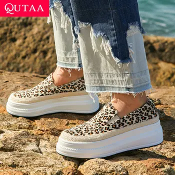 

QUTAA 2019 Horsehair Women Shoes Platform Slip on Wedges Heel Platform All Match Round Toe High Quality Women Pumps Size 34-39