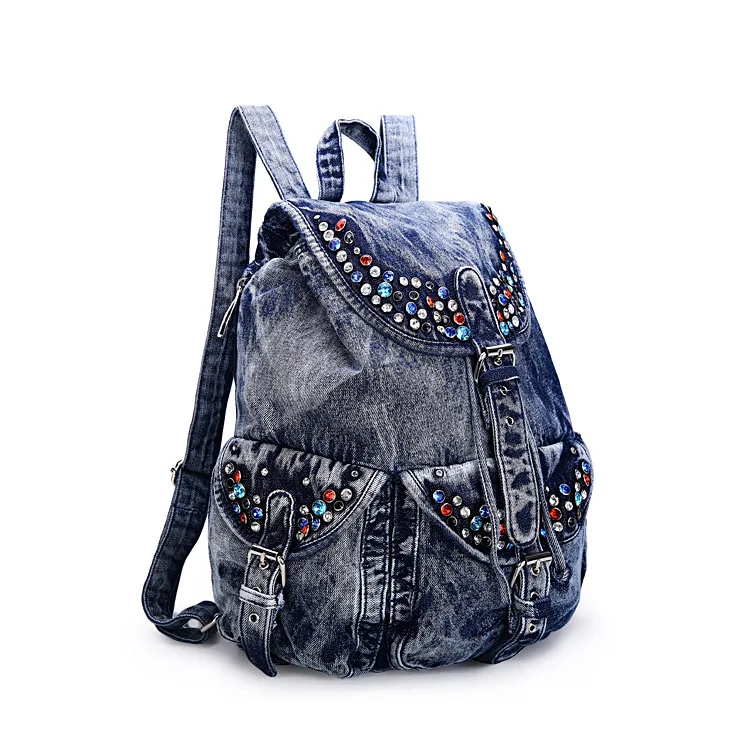 New Brand Casual Denim Blue bag with belt Women's Shoulder Bag ladies