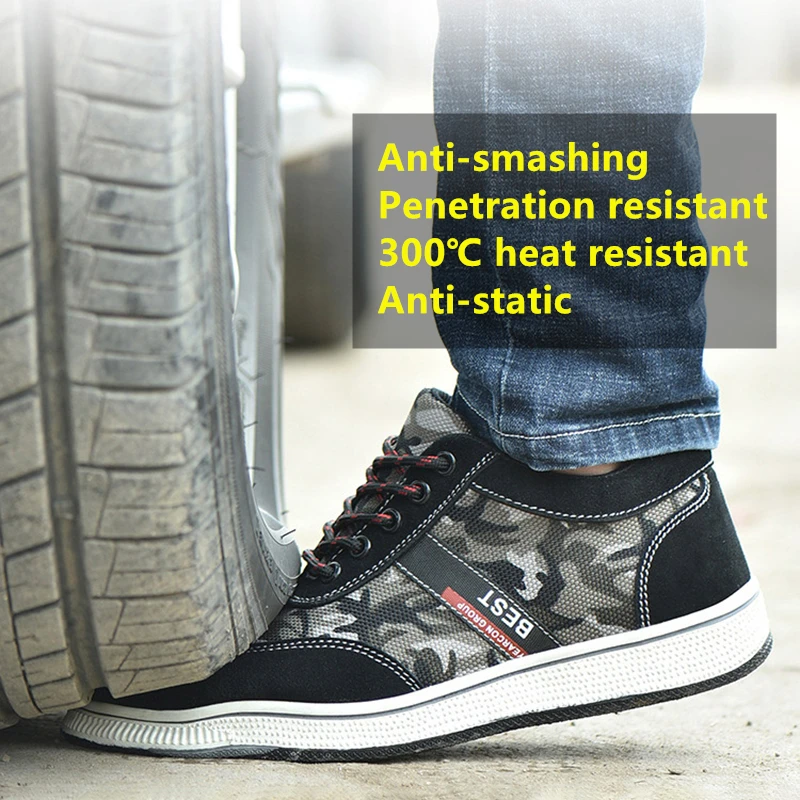 أزياء الرجال أحذية أمان الصلب اصبع القدم 36 ~ 46 مكافحة زلة الصلب منتصف لوحة حذاء برقبة للعمل # WL178