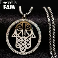 Hamsa-collares de cadenas de acero inoxidable para mujer, de cristal, Color plata, joyería, ligas, moda N1862, 2021