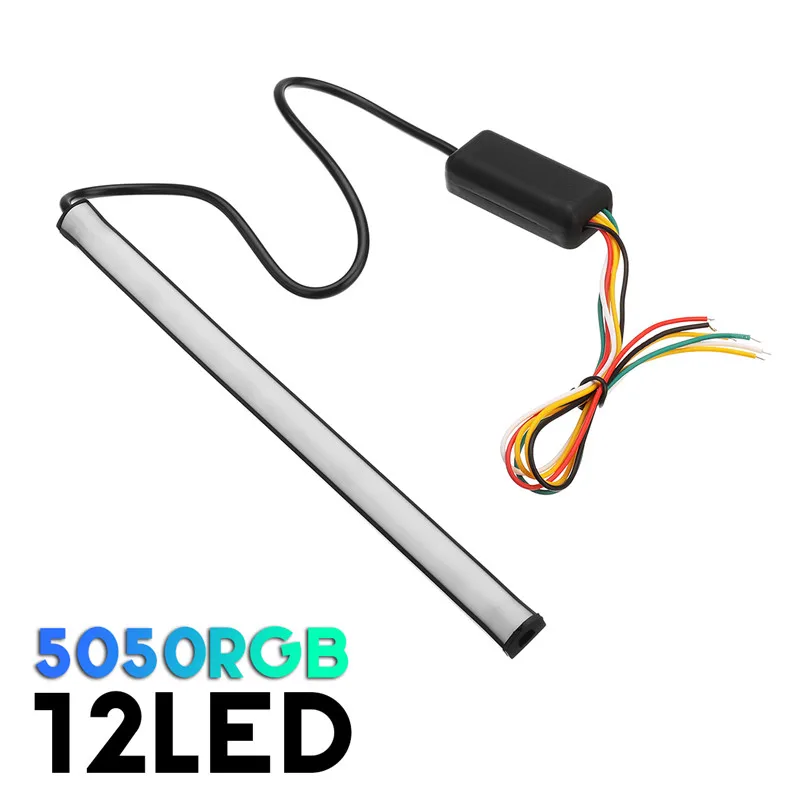 

22CM 3W LED Motorcycle Rear Brake Stop Strip Light Left/Right Trun Flowing Lamp with Control Box 12V 12LED RGB Light Strip