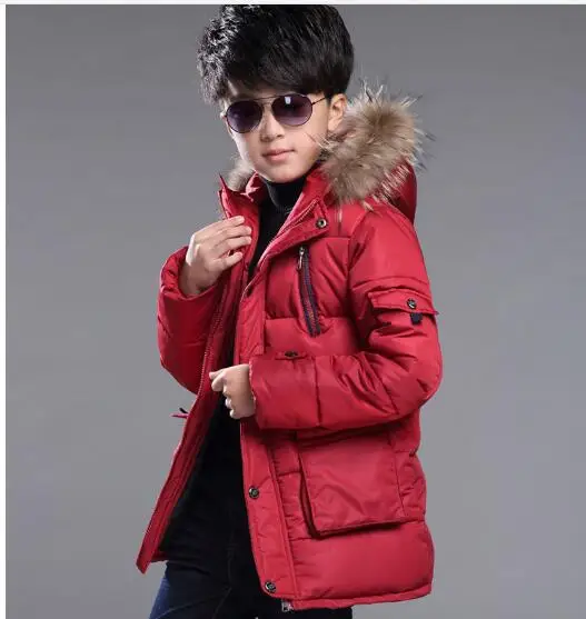 Зимние куртки нового поступления для мальчиков зимние куртки с меховым воротником и капюшоном для мальчиков-подростков детские пуховики верхняя одежда для детей 6-13 лет