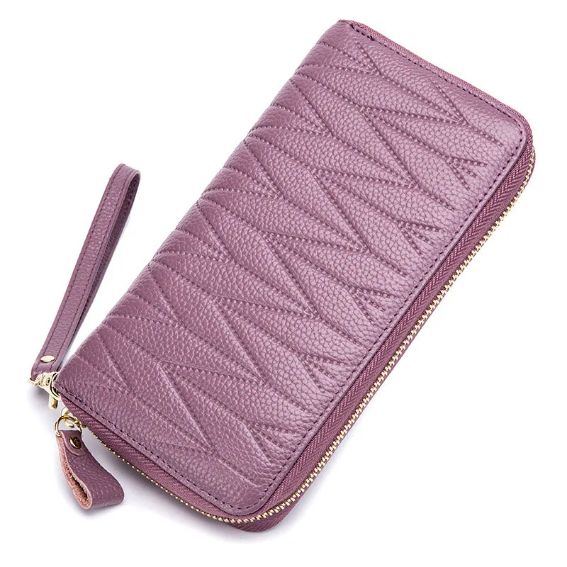 Натуральная кожа RFID Блокировка кредитный держатель для карт женские наручные клатчи кошельки длинный телефон сумка с молнией монета карман 36 слотов для карт - Цвет: Лаванда