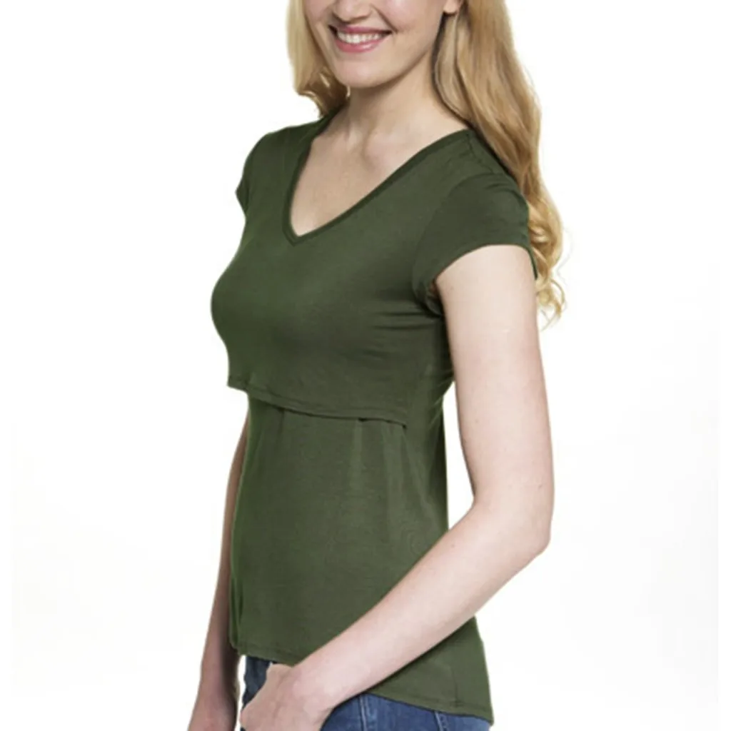 Женская блузка для беременных конверт для младенца Топ Кепка короткий рукав Двухслойная футболка футболки для беременных Ropa материнская De Moda