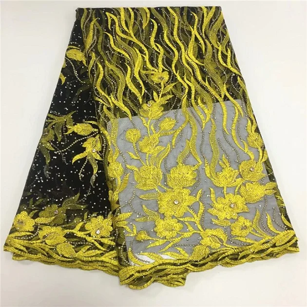 

2018 High Quality African Lace Fabric Pure Yellow French Net Embroidery Tulle Lace Fabric For Nigerian Wedding Party Dress(YD-11