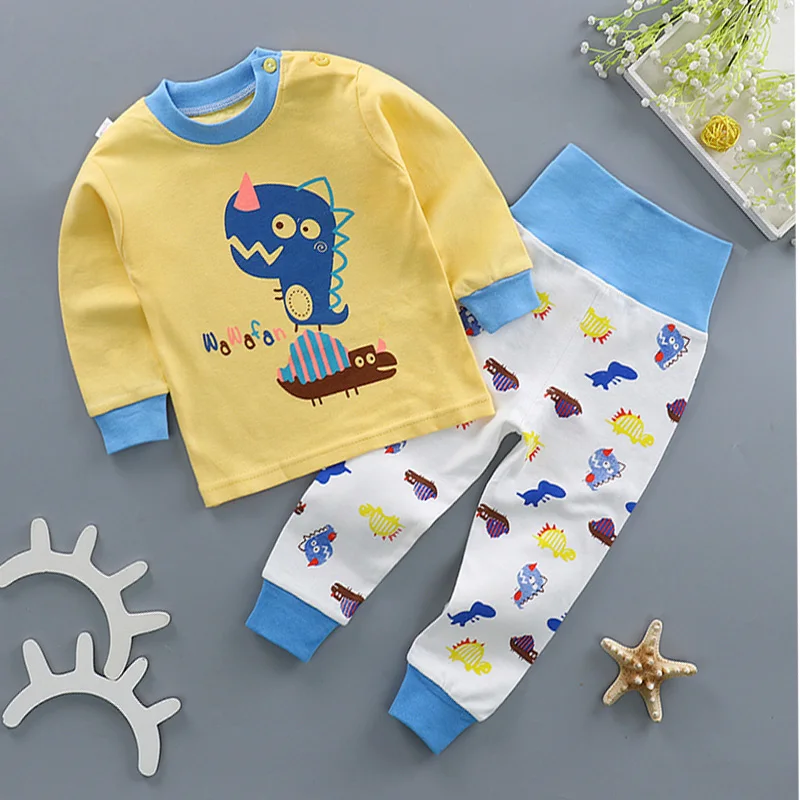 Пижамы для малышей с изображением животных, хлопковый топ с длинными рукавами для сна+ штаны с высокой талией, одежда для малышей, пижамы для новорожденных, одежда для сна для 9 мес.-24 мес