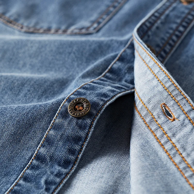 Icpans, синие джинсовые рубашки, мужские винтажные приталенные повседневные рубашки с длинным рукавом, мужские хлопковые рубашки, новинка размера плюс S-3XL 4XL