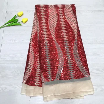 

Red French Net Lace Fabric 2019 Latest African Lace Fabric Sequins Embroidery Mesh Tulle Lace Fabric High quality Nigerian Lace