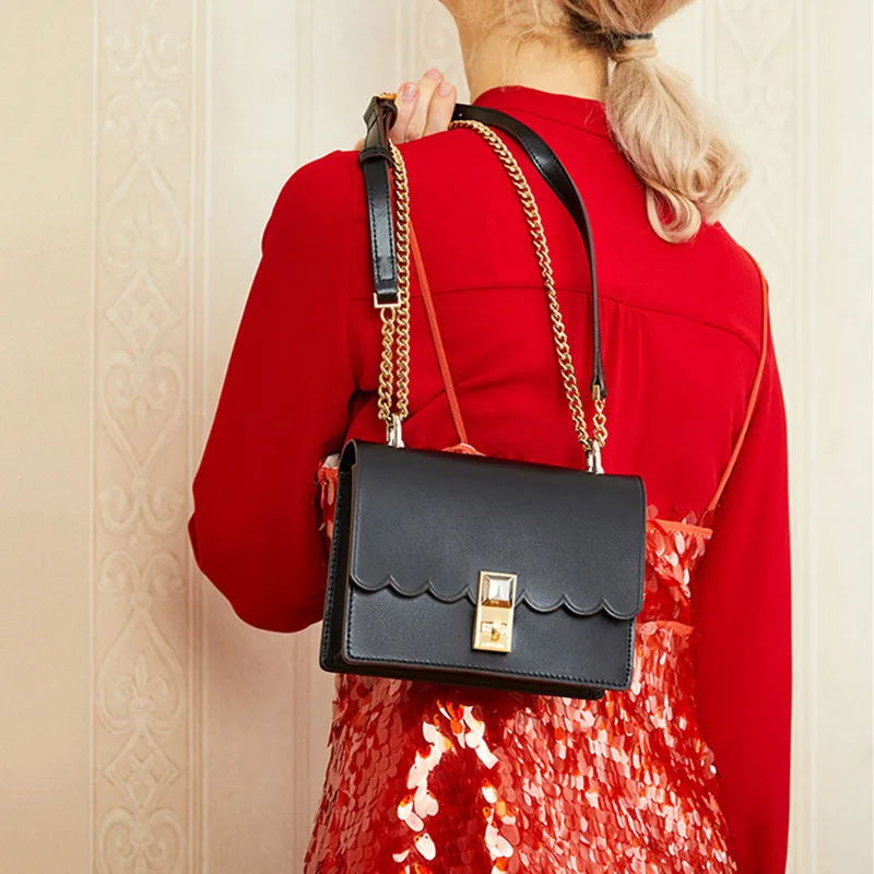 

2019 Fashion Women Yellow Handbags Genuine Leather Chains Hand Bag Flap Shoulder Messenger Crossbody Cow Leather Mini Pink Bags