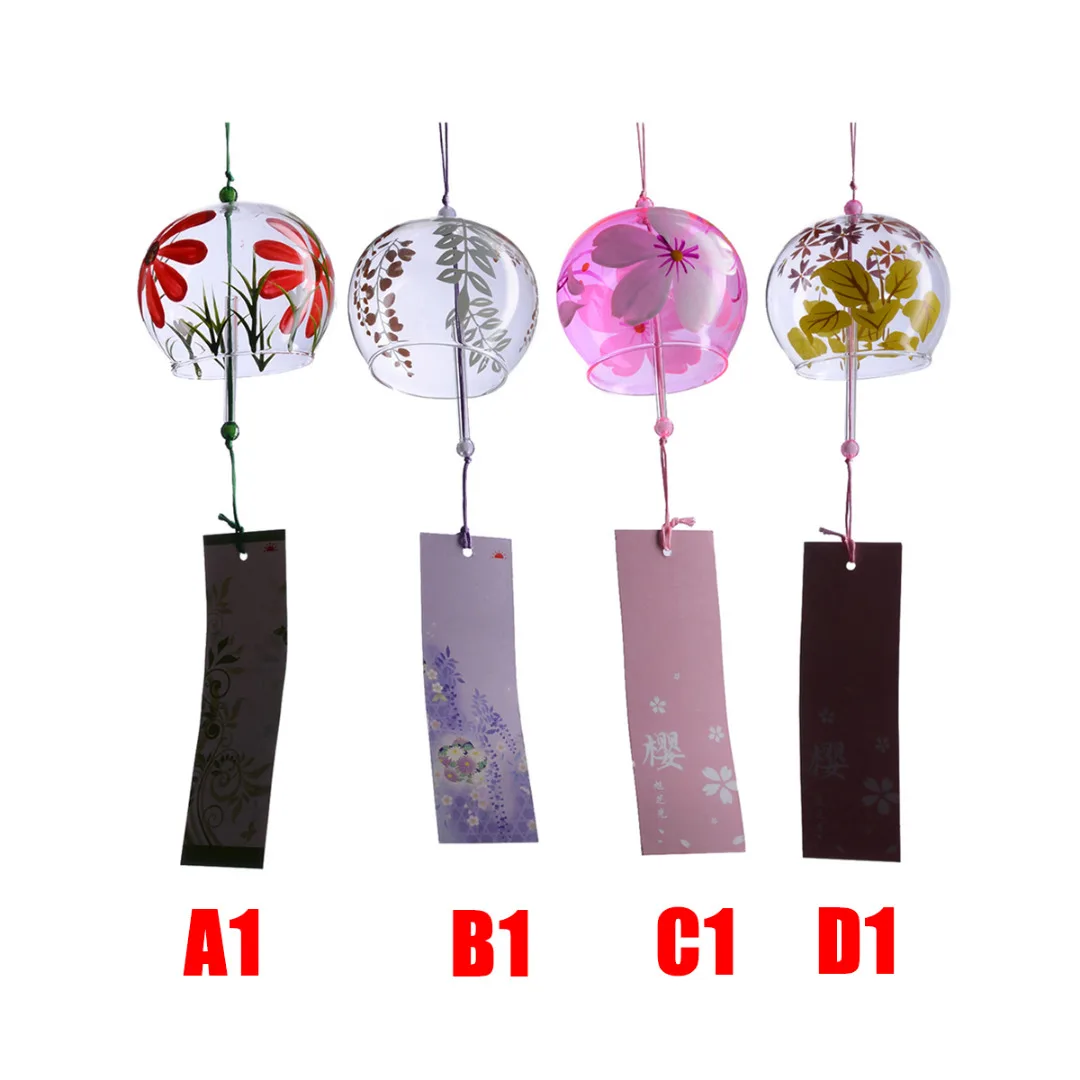 1pcs Japanese Glass Wind Chime Bells Blessing Room Hanging Wind Chimes Home Decorations 4 Style
