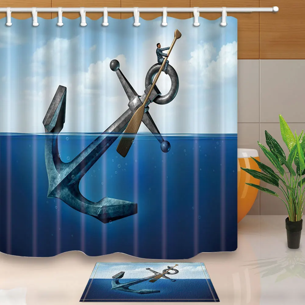 Buy Maritime Shower Curtains Anchor in Blue Sea