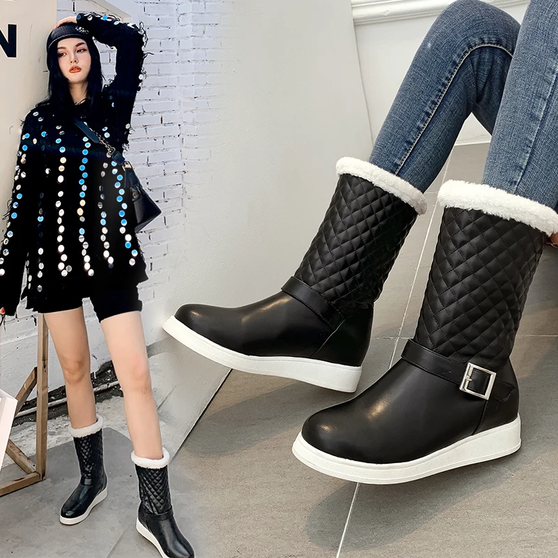 

INS women mid-calf boots plus size 22-26.5cm thick snow boots for women winter boots outdoor warm boots Multiple ways wear