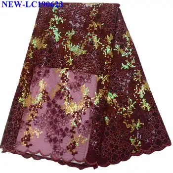 

African french tulle lace fabrics 2019 High Quality African french tulle lace fabrics with Sequins For Wedding dress ZW-003
