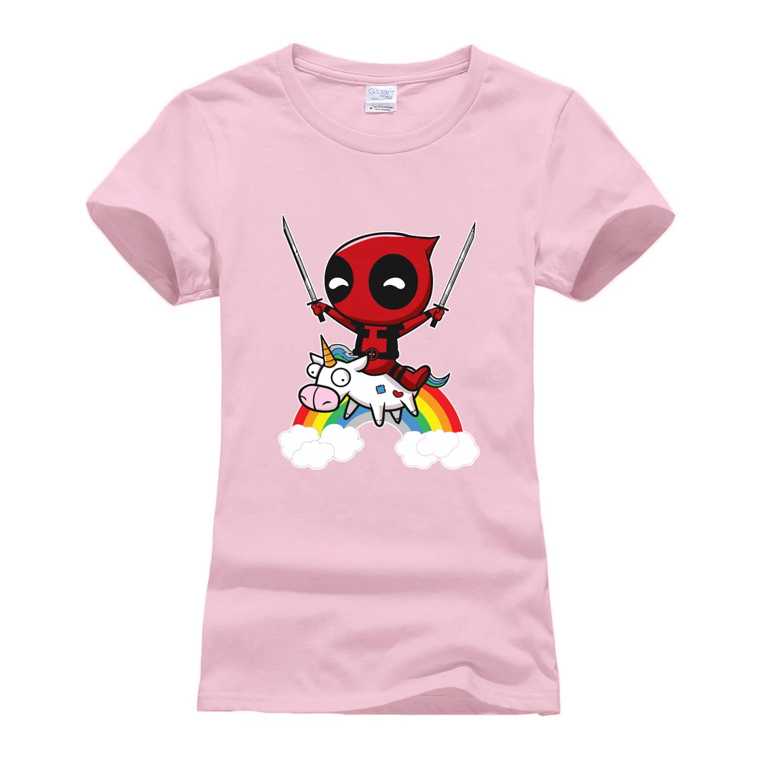 Фильма «Дэдпул»; рубашки с рисунками животных футболки Camisetas рубашка femme летние женские футболки с короткими рукавами из хлопка; одежда с овальным вырезом; harajuku милые футболки - Цвет: pink