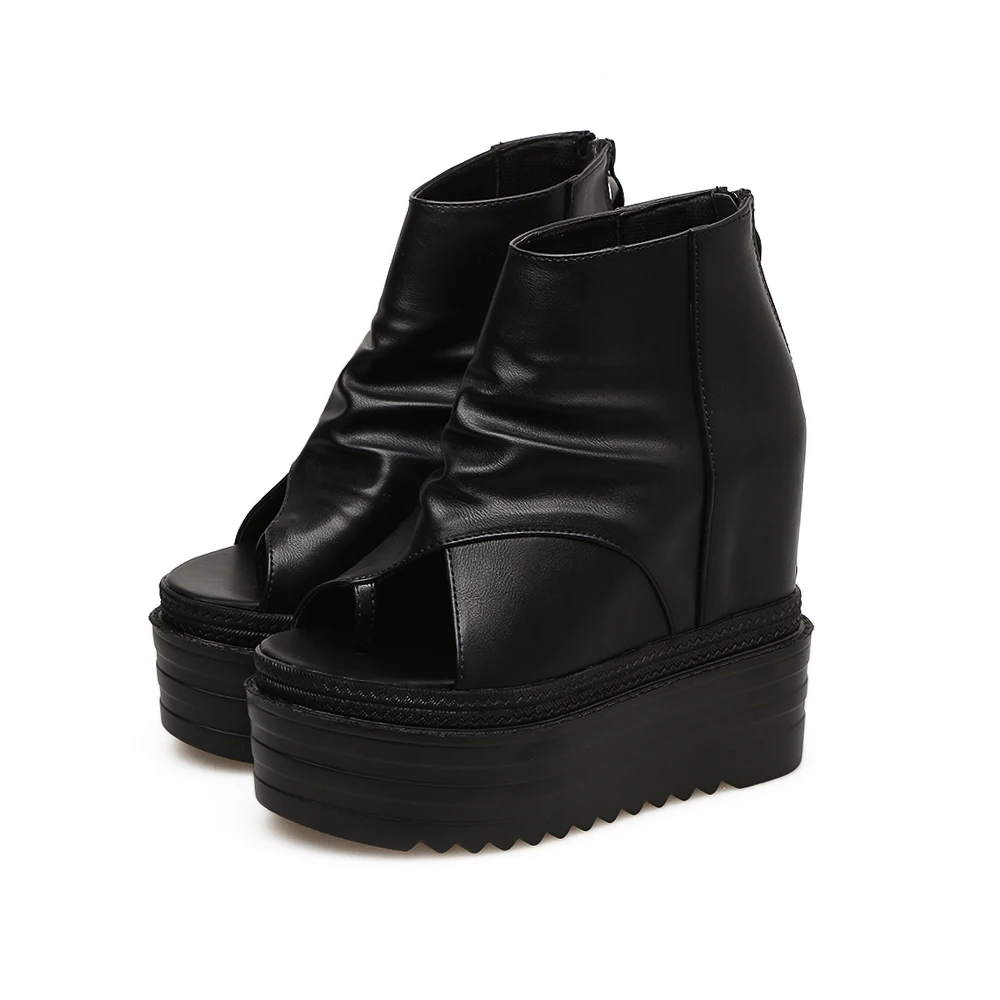 

Simple Retro Occident Style Thick High Heel Wedge Fish Mouth Sandals Female New Muffin Thick-soled Super High Heeled Roman Shoes