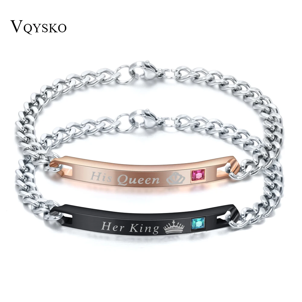 

NIBA Unique Gift for Lover "His Queen""Her King " Couple Bracelets Stainless Steel Bracelets For Women Men Jewelry