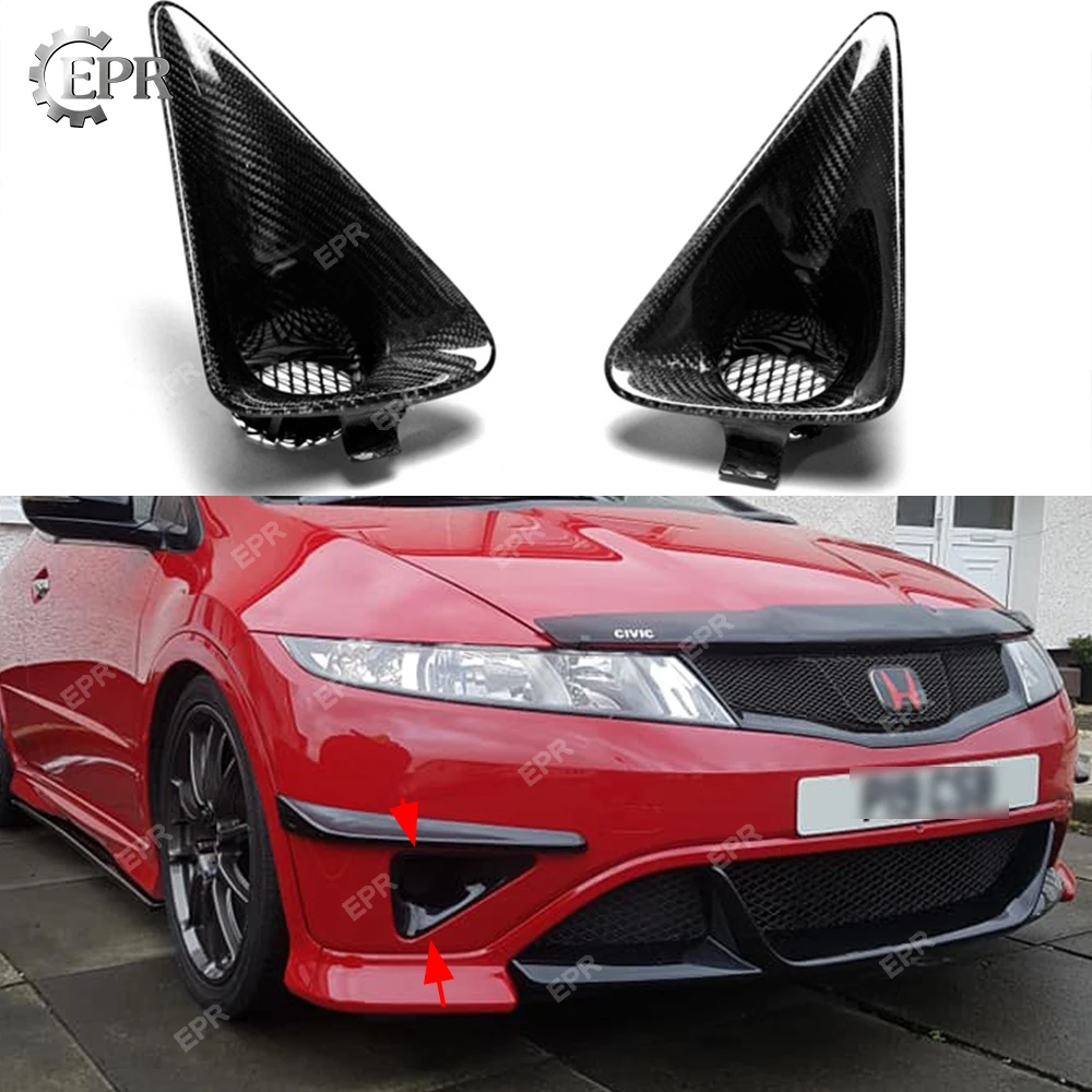 Карбоновый гоночный фонарь для Honda Civic FN2 type R из углеродного волокна, противотуманный светильник, комплект обшивки глянцевого волокна, передний бампер, головной светильник, крышка